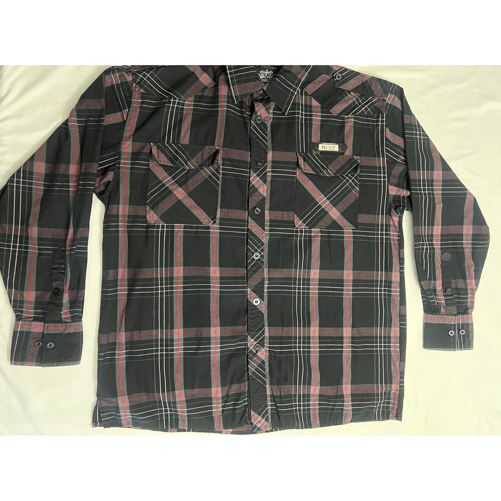 NOIZ Plaid Button Up Shirt Mens 2XL Black Red Gray Long Sleeve Western
